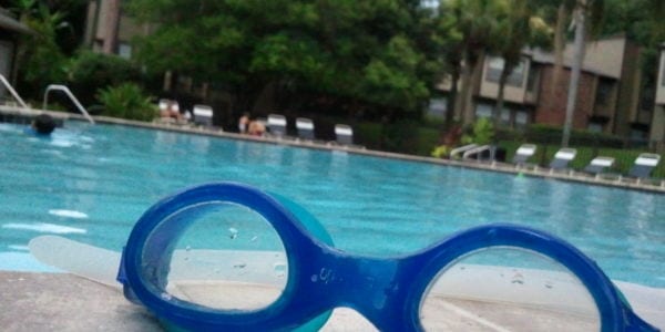 goggles on a pool deck