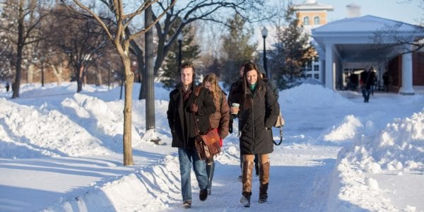 students walking in snow
