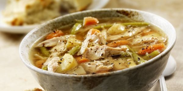 Soup made with turkey leftovers