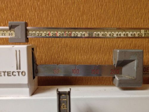 The scale balancing at about 214 pounds for Brian Bell on #WeighInWeds at #HealthyMe.