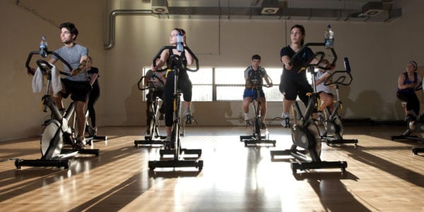 fitness class indoors elliptical