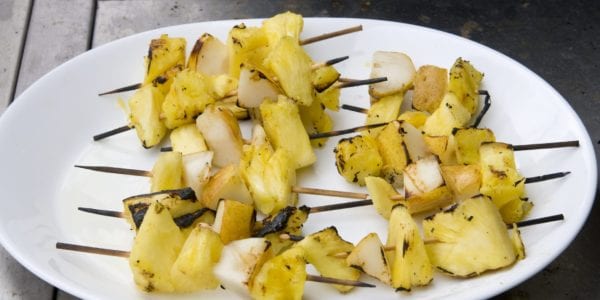 Skewers of Pineapple and Pears are ready to be serves