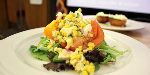 Freshly Grilled Tomatoes with Corn Relish and Mozzarella