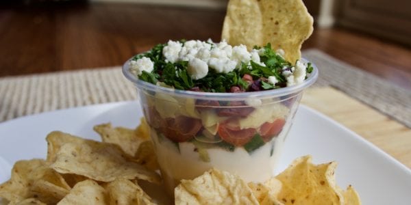 seven layer mediterranean dip and chips