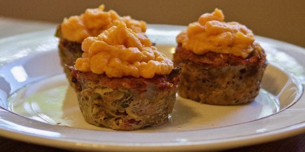 Meatloaf cupcakes on a plate