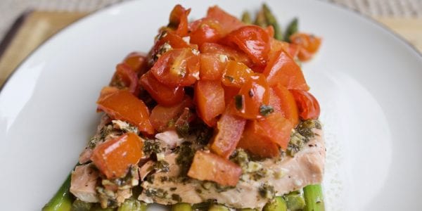 pesto salmon with veggies