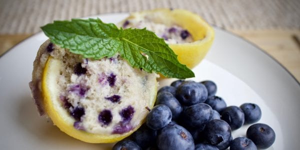 blueberry muffin in a lemon
