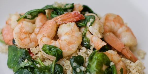 garlic shrimp and spinach over quinoa