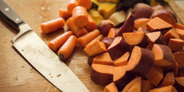 Chopped root vegetables in the kitchen