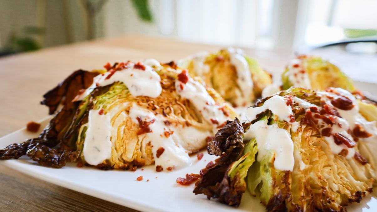 Seared cabbage wedges
